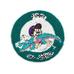 Jimmy & Friends Embroidered Patch Boy Wrestling Alligator Teal & White 5" Round